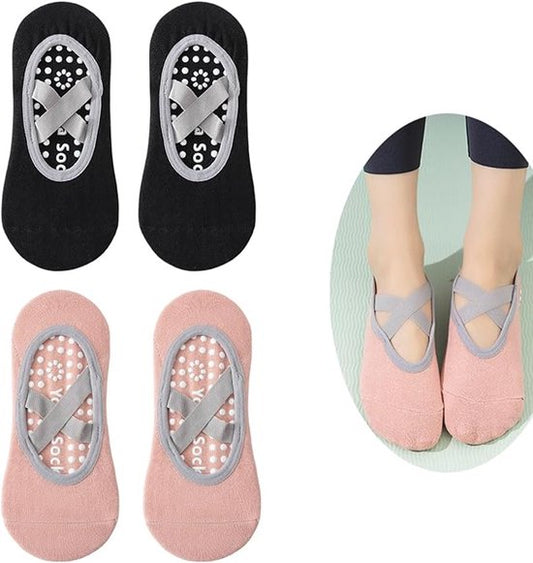 Yoga socks (2 pairs) - Non-slip socks - Women's non-slip yoga socks - Sizes 35-41 - Women's Pilates socks, V1188-ZXY-131-629
