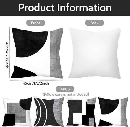 Pillowcase - 4-pack - Pillowcases with abstract geometric pattern - 45x45 cm - Pillowcases with zipper - V1188-ZXY-131-647