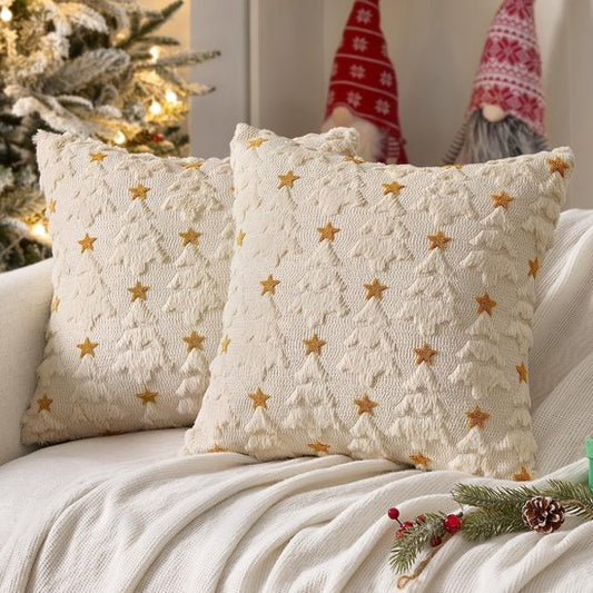 Christmas Pillowcases - 2-pack - White - Winter - White Christmas tree and star pattern - Sofa decoration - V1188-ZXY-131-656