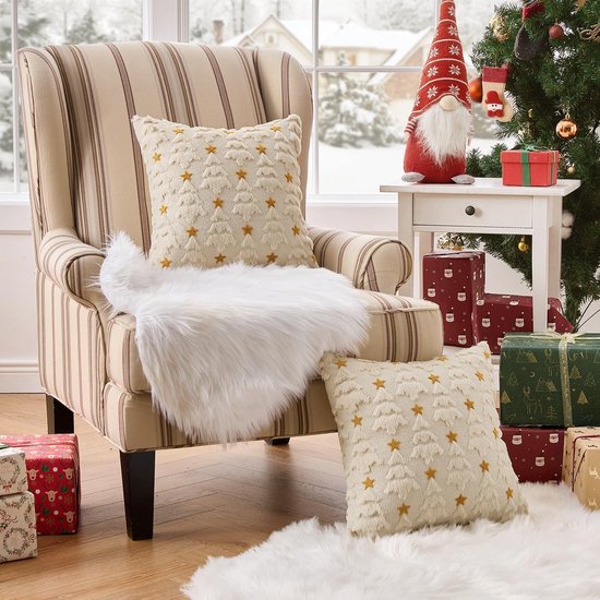 Christmas Pillowcases - 2-pack - White - Winter - White Christmas tree and star pattern - Sofa decoration - V1188-ZXY-131-656