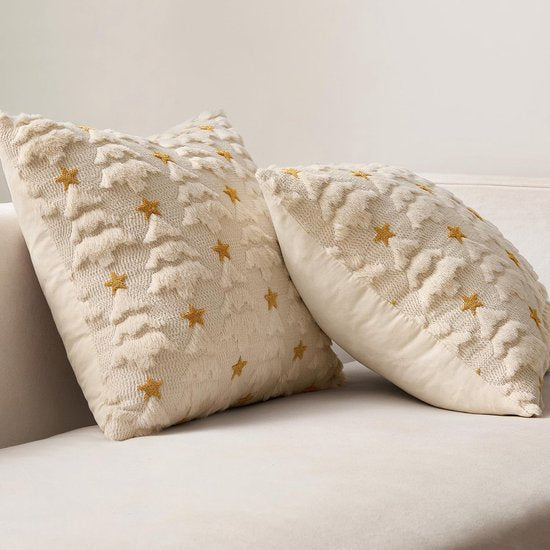 Christmas Pillowcases - 2-pack - White - Winter - White Christmas tree and star pattern - Sofa decoration - V1188-ZXY-131-656