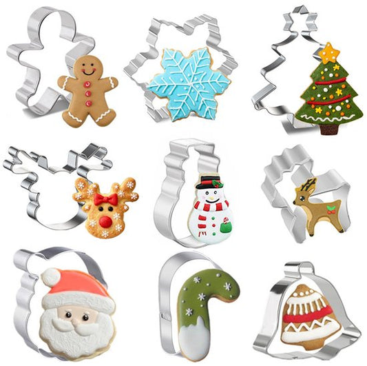 Cookie Cutters - 9 Pieces - Christmas Cookie Cutters - Baking Molds - Christmas Tree/Snowman/Bell/Reindeer V1188-ZXY-131-660