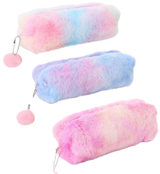 Pencil Cases - 3-Piece - Storage Bags - Fluffy Fleece Pencil Cases - Rainbow Gradient Design - Suitable for V1188-ZXY-131-665