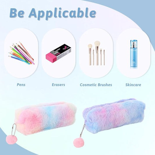 Pencil Cases - 3-Piece - Storage Bags - Fluffy Fleece Pencil Cases - Rainbow Gradient Design - Suitable for V1188-ZXY-131-665