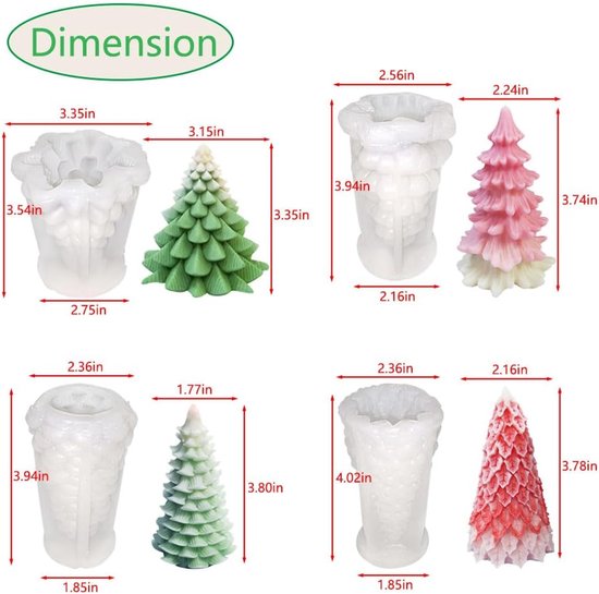 Mold - 4 pieces - Candle mold - Silicone Christmas tree mold set - Mold - Christmas gift V1188-ZXY-131-668
