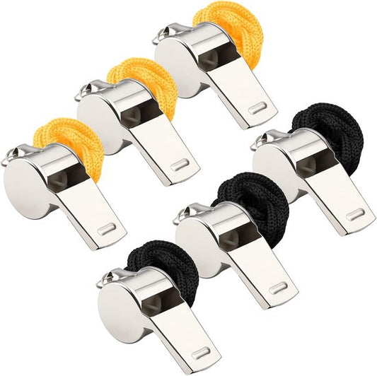 Whistles - Set of 6 - Emergency whistles - Stainless steel whistles - Metal whistles with lanyard - Coach V1188-ZXY-131-672