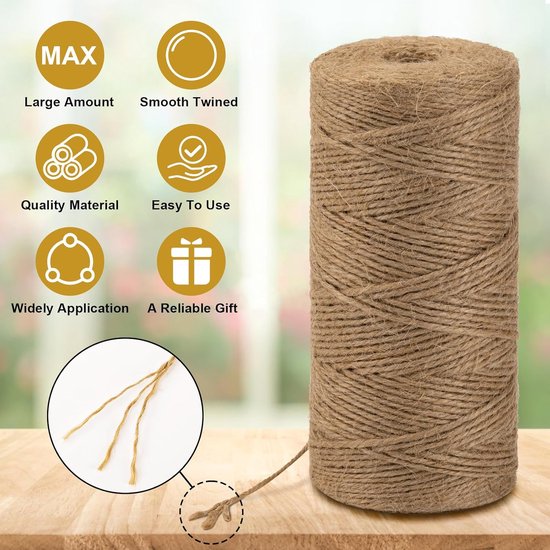 Jute rope - 2 rolls - 200m per roll - Brown - Suitable for gardening, crafts, gift wrapping, wedding V1188-ZXY-131-693