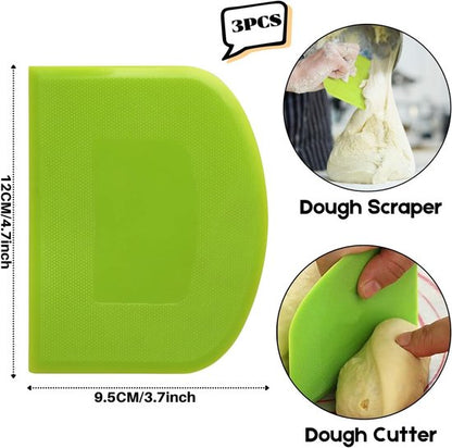 Dough Scraper - 3-Piece - Bread Scraper - Flexible Bowl Scraper - Home Baking Supplies - Green and White V1188-ZXY-131-698