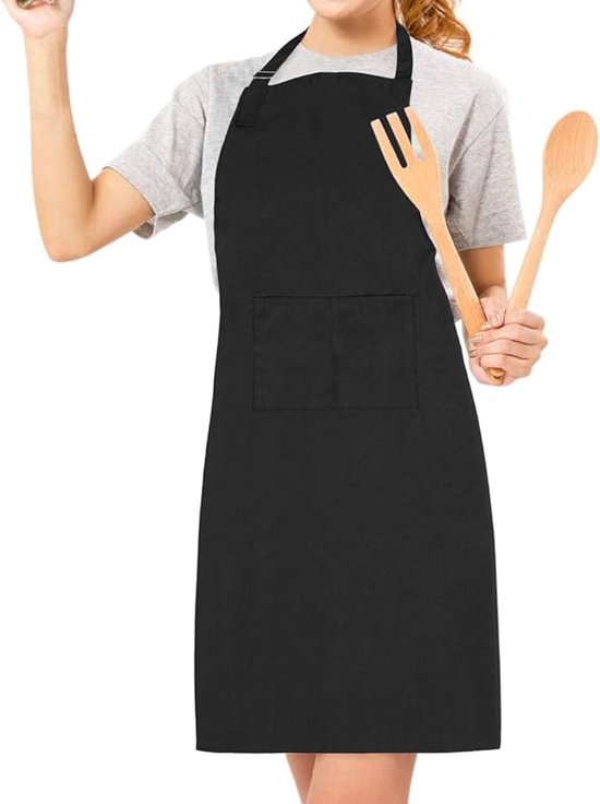 Apron - 1 piece - Cooking apron - Cotton apron - Apron - Work apron - Black cotton apron V1188-ZXY-131-721