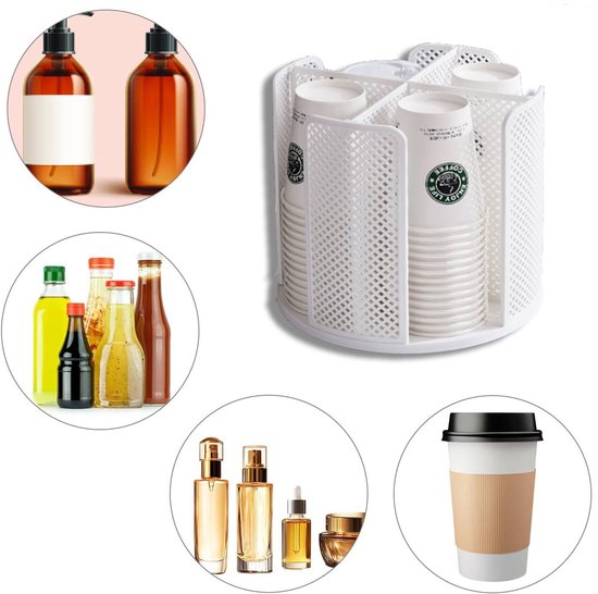 Rotating cup holder for paper cups - holder with four compartments - with 360 degrees rotating base - V1188-ZXY-131-739
