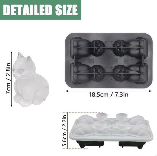 3D Cat Ice Cube Mold - With Integrated Funnel - Silicone for Cocktails & Whisky - Easy De-Moulding V1188-ZXY-131-740