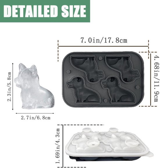 3D Corgi Ice Cube Mold - With Integrated Funnel - Cute Dog Shape - Silicone & Easy De-molding V1188-ZXY-131-741