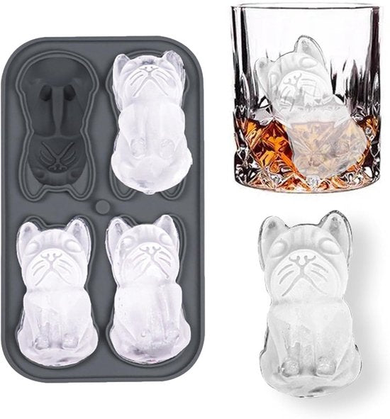 3D French Bulldog Ice Cube Mold - With Integrated Funnel - Cute Dog Shape - Silicone & Easy De-molding V1188-ZXY-131-742