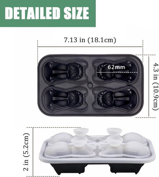 3D French Bulldog Ice Cube Mold - With Integrated Funnel - Cute Dog Shape - Silicone & Easy De-molding V1188-ZXY-131-742