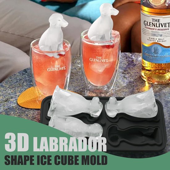 3D Labrador Ice Cube Mold - With Integrated Funnel - Dog Friendly Shape - Silicone & Easy De-molding V1188-ZXY-131-743