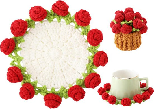 Coasters - Mini Basket Included - Floral Coasters - Vintage Rose Design - Suitable for coffee tables, V1188-ZXY-131-755