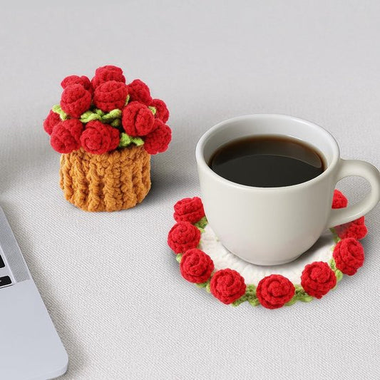 Coasters - Mini Basket Included - Floral Coasters - Vintage Rose Design - Suitable for coffee tables, V1188-ZXY-131-755