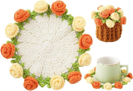 Coasters - Mini Basket Included - Floral Coasters - Vintage Rose Design - Suitable for coffee tables, V1188-ZXY-131-757