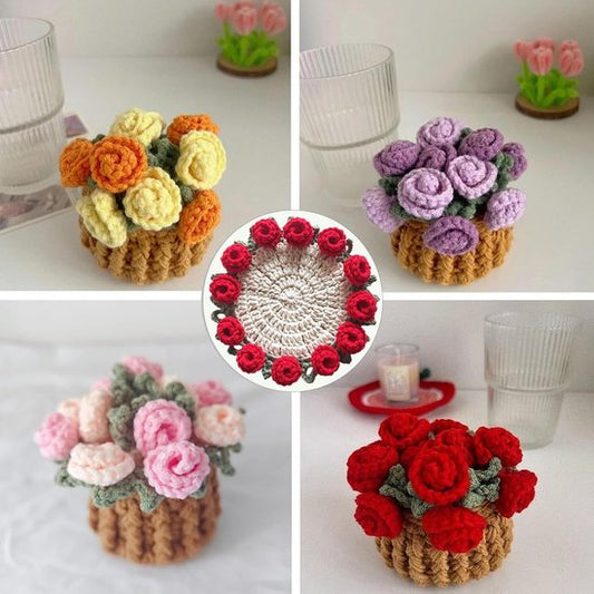 Coasters - Mini Basket Included - Floral Coasters - Vintage Rose Design - Suitable for coffee tables, V1188-ZXY-131-757
