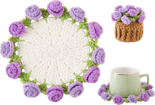 Coasters - Mini Basket Included - Floral Coasters - Vintage Rose Design - Suitable for coffee tables, V1188-ZXY-131-758