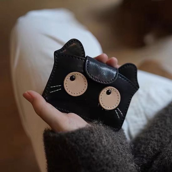 Women's wallet - Solid color - Cat design - A gift for young women and ladies (Black) V1188-ZXY-131-760