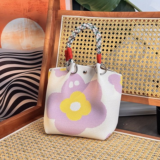Handbags - Vintage Knitted Shoulder Bags - Casual Knitted Bags - Floral Design - Woven Handle Shopper for V1188-ZXY-131-762