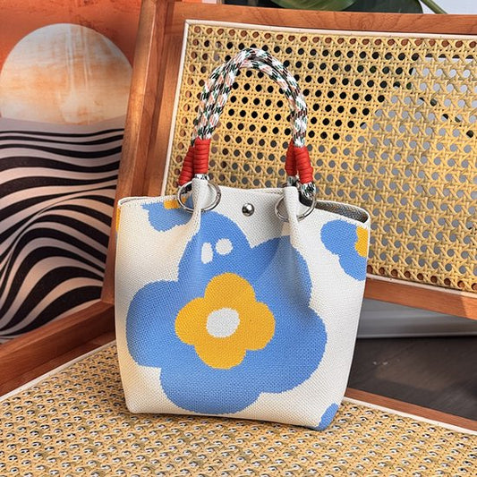 Handbags - Vintage Knitted Shoulder Bags - Casual Knitted Bags - Floral Design - Woven Handle Shopper for V1188-ZXY-131-763