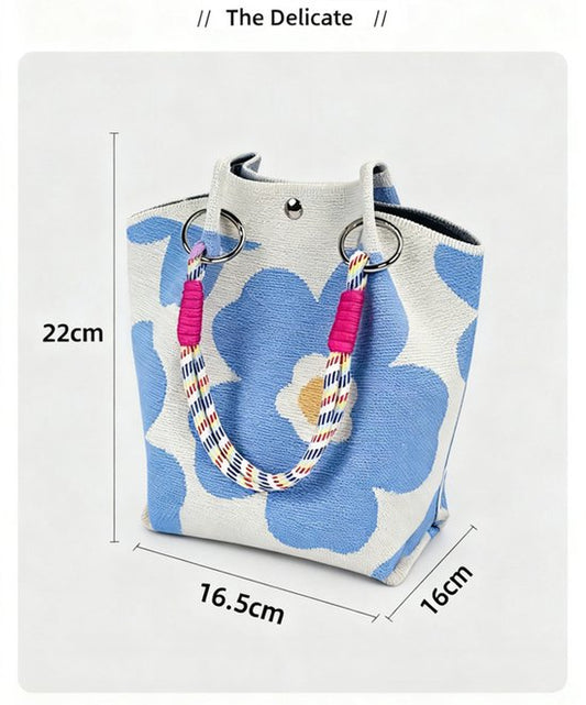 Handbags - Vintage Knitted Shoulder Bags - Casual Knitted Bags - Floral Design - Woven Handle Shopper for V1188-ZXY-131-763