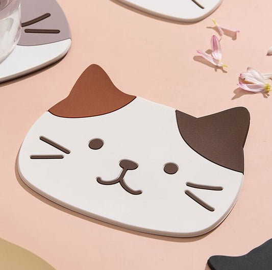 Coasters - Set of 5 - Cute cat design - Made of silicone - Compact, non-slip and heat resistant - Suitable V1188-ZXY-131-765