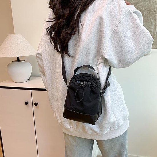 Women's shoulder bag - casual bag - adjustable canvas bag with drawstring - suitable for daily commuting and V1188-ZXY-131-781