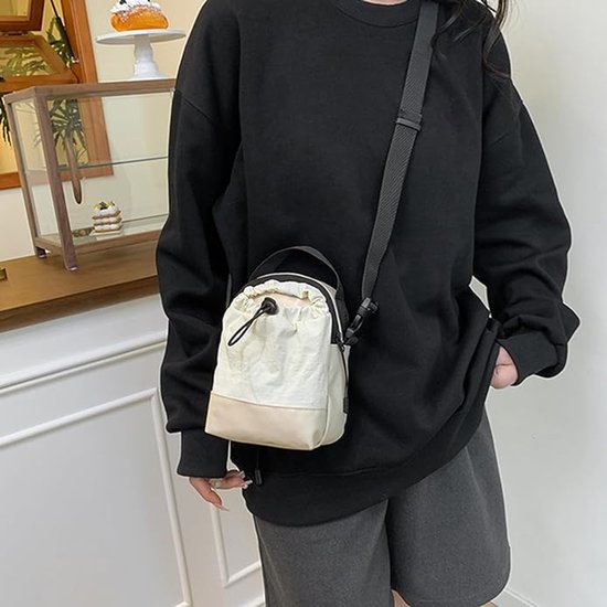 Women's shoulder bag - casual bag - adjustable canvas bag with drawstring - suitable for daily commuting and V1188-ZXY-131-782