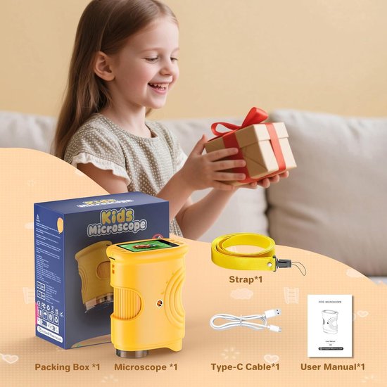 1000x Digital Children's Microscope - With 2 Inch IPS Screen & 8 LED Lights - Handy & Easy to Use for Nature V1188-ZXY-131-788