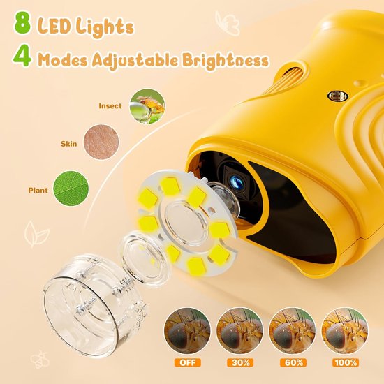 1000x Digital Children's Microscope - With 2 Inch IPS Screen & 8 LED Lights - Handy & Easy to Use for Nature V1188-ZXY-131-788
