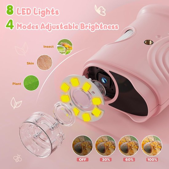 1000x Digital Children's Microscope - With 2 Inch IPS Screen & 8 LED Lights - Handy & Easy to Use for Nature V1188-ZXY-131-789