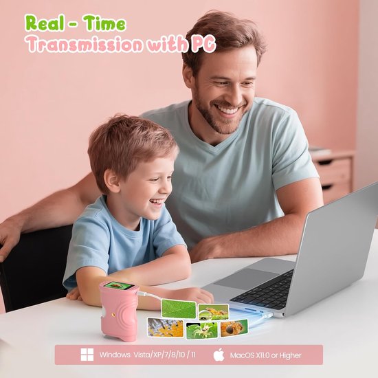 1000x Digital Children's Microscope - With 2 Inch IPS Screen & 8 LED Lights - Handy & Easy to Use for Nature V1188-ZXY-131-789