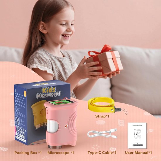 1000x Digital Children's Microscope - With 2 Inch IPS Screen & 8 LED Lights - Handy & Easy to Use for Nature V1188-ZXY-131-789