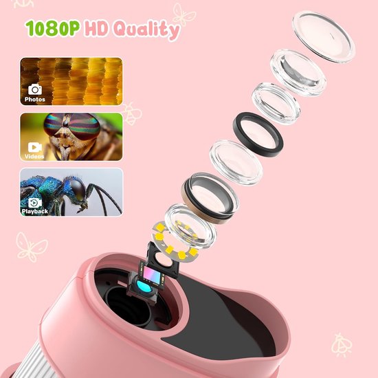 1000x Digital Children's Microscope - With 2 Inch IPS Screen & 8 LED Lights - Handy & Easy to Use for Nature V1188-ZXY-131-789