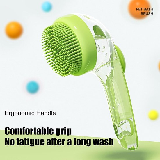 Dog Wash Brush with Soap Dispenser - Long Handle & Soft Massage Head - For Efficient Coat Care V1188-ZXY-131-795