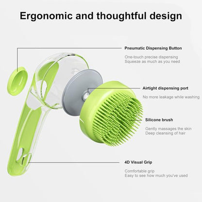 Dog Wash Brush with Soap Dispenser - Long Handle & Soft Massage Head - For Efficient Coat Care V1188-ZXY-131-795