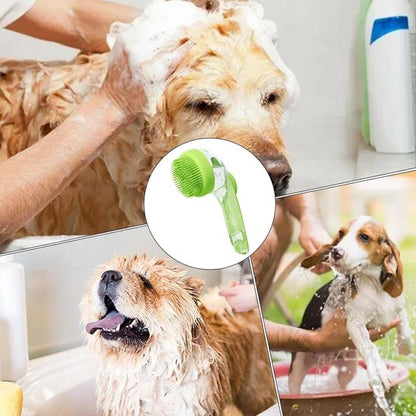 Dog Wash Brush with Soap Dispenser - Long Handle & Soft Massage Head - For Efficient Coat Care V1188-ZXY-131-795