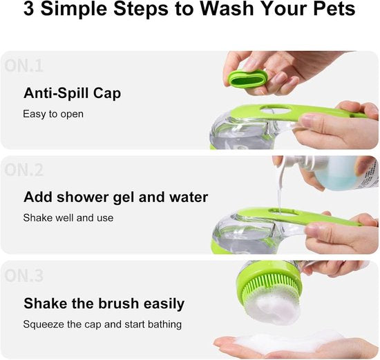 Dog Wash Brush with Soap Dispenser - Long Handle & Soft Massage Head - For Efficient Coat Care V1188-ZXY-131-795