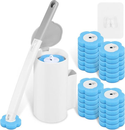 Toilet Brush Set with 24 Replaceable Heads - 360 degrees Cleaning & Pre-assembled Cleaning Solution - V1188-ZXY-131-797
