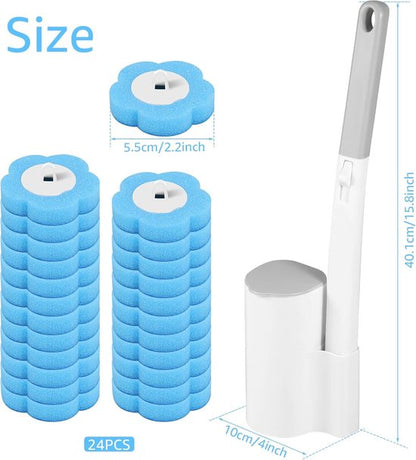 Toilet Brush Set with 24 Replaceable Heads - 360 degrees Cleaning & Pre-assembled Cleaning Solution - V1188-ZXY-131-797