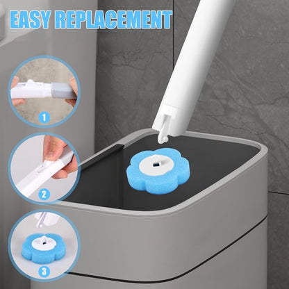 Toilet Brush Set with 24 Replaceable Heads - 360 degrees Cleaning & Pre-assembled Cleaning Solution - V1188-ZXY-131-797