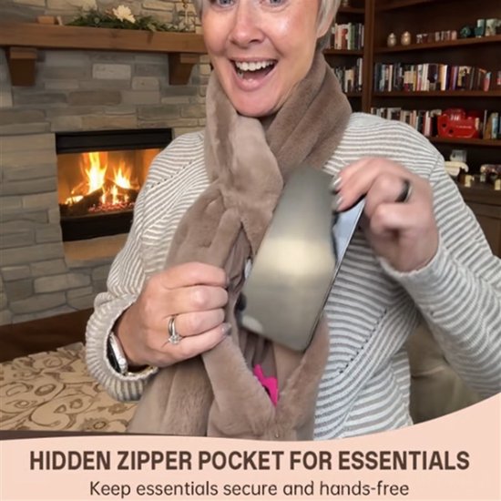Scarf with Concealed Zipper Pocket - Secure Storage Pocket for Keys & Cards - Downy Soft & Warm - Pink V1188-ZXY-131-806