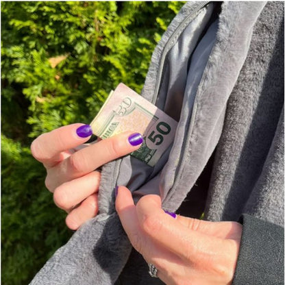 Scarf with Concealed Zipper Pocket - Secure Storage Pocket for Keys & Cards - Downy Soft & Warm - Gray V1188-ZXY-131-807