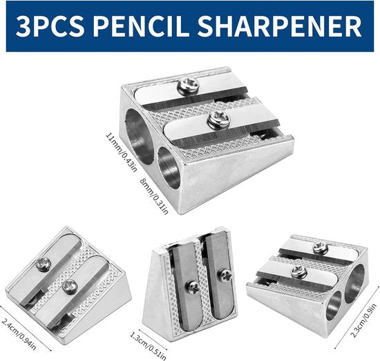 Pencil Sharpener - 3-Piece - Double Hole Pencil Sharpener - Portable Manual Pencil Sharpener - Suitable for V1188-ZXY-131-818
