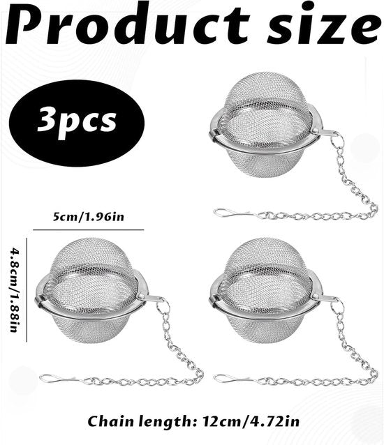 Tea filter - 3 pieces - Stainless steel tea filter - Tea ball filter - Tea filter pot - Infusion ball - V1188-ZXY-131-820