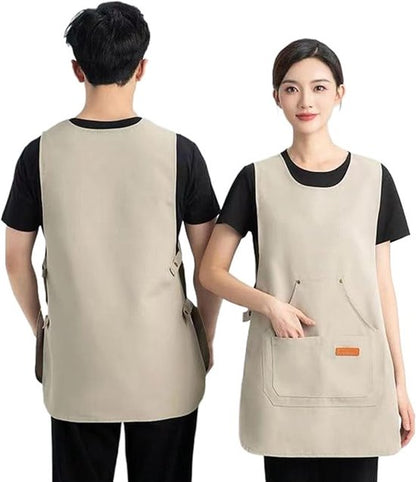 Apron - Vest-style apron - Baking and kitchen wear - Waterproof - Stain resistant - Unisex - Khaki V1188-ZXY-131-826