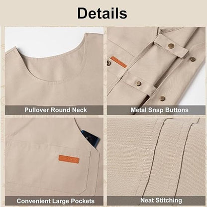 Apron - Vest-style apron - Baking and kitchen wear - Waterproof - Stain resistant - Unisex - Khaki V1188-ZXY-131-826